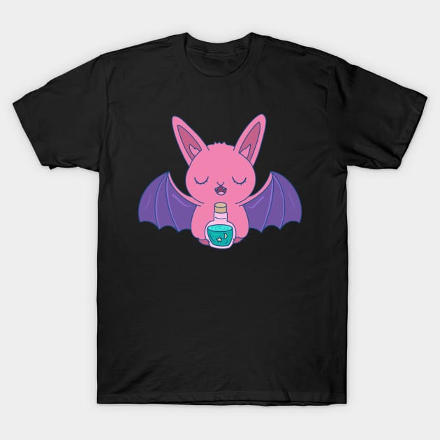 Pink Bat Casting Spells and Brewing Potions T-Shirt by MariaWorkman